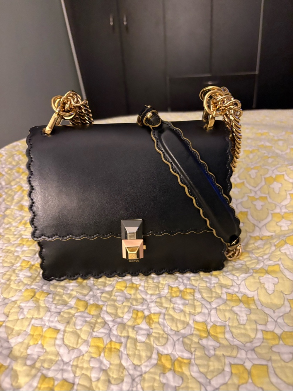 Fendi Black Scalloped Edge Mini Kan I Shoulder Bag
